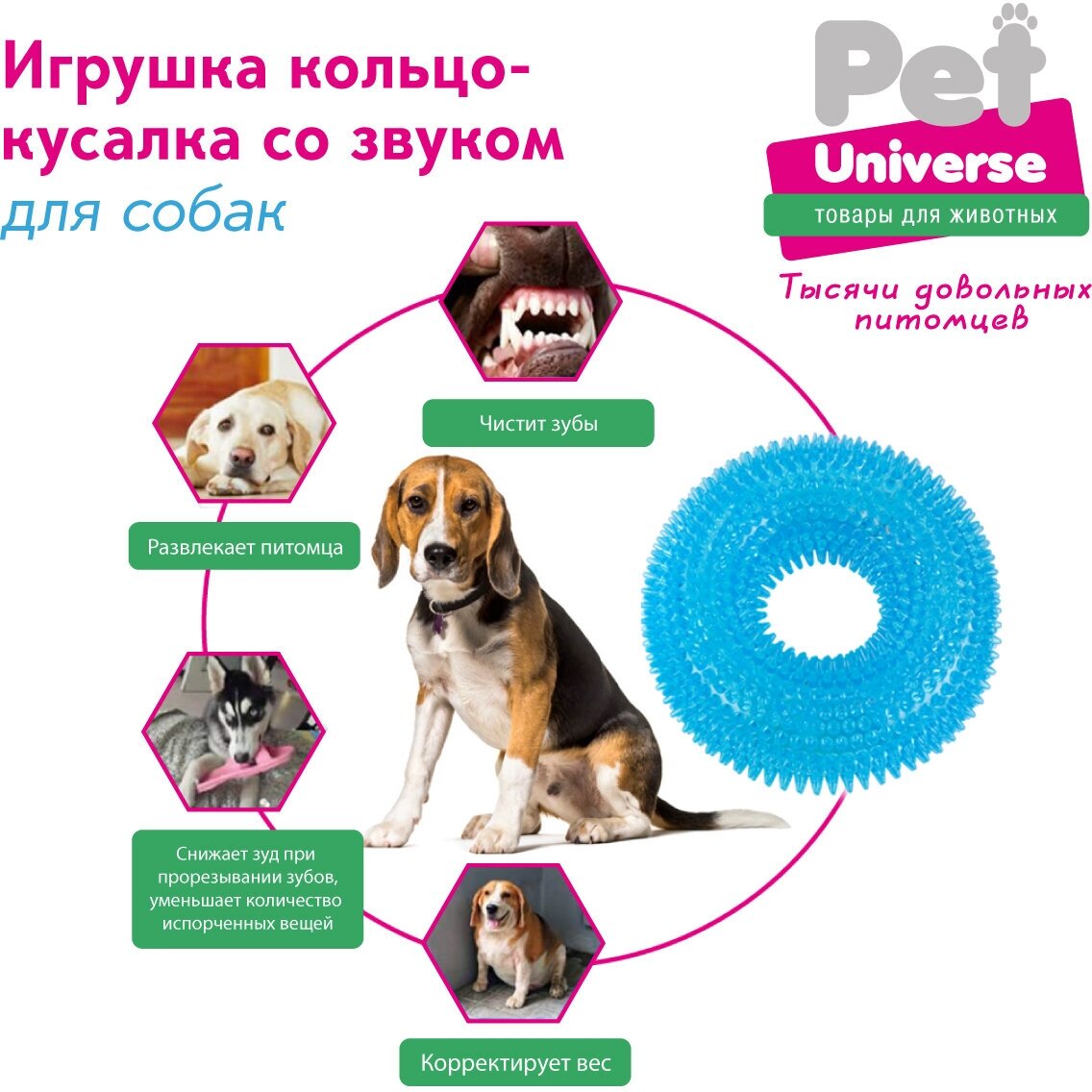 Игрушка для собак с подсветкой Кольцо с шипами и пищалкой Pet Universe 12*3.5 см /PU3007BE - фотография № 3