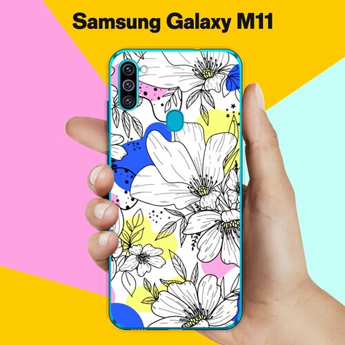 Силиконовый чехол на Samsung Galaxy M11 Белые цветы / для Самсунг Галакси М11 матовый силиконовый чехол черно белые коты фон на samsung galaxy m11 самсунг галакси м11