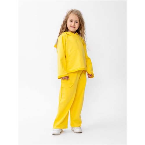 Костюм детский, GolD, размер 116, футер, худи, штаны, для девочек, желтый