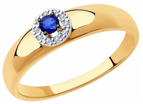 Кольцо Diamant, красное золото, 585 проба, бриллиант, сапфир, размер 18