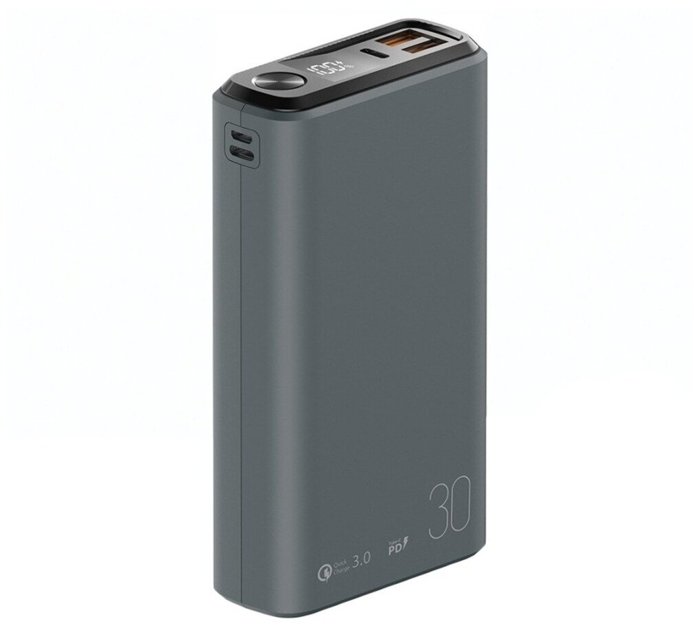 Внешний аккумулятор Olmio QS-30 30000mAh, 20W, QuickCharge3.0/PowerDelivery, LCD, темно-серый 043845