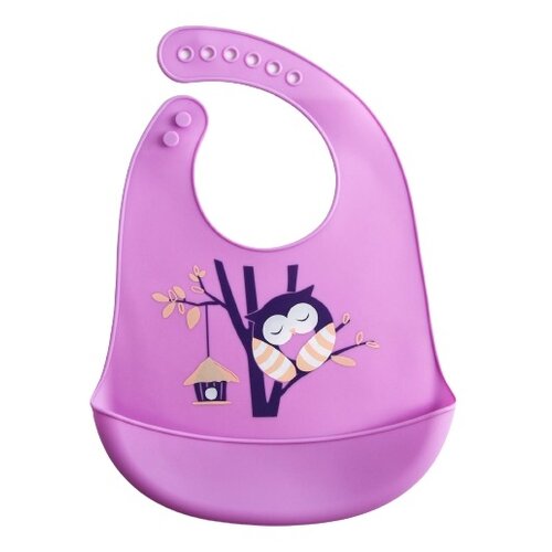 фото Нагрудник силиконовый, с карманом "сова", цвет фиолетовый mum&baby