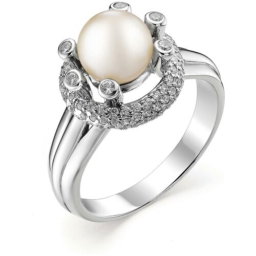 фото Алькор кольцо с жемчугом и фианитами из серебра 01-0713-00жб-00, размер 17.5