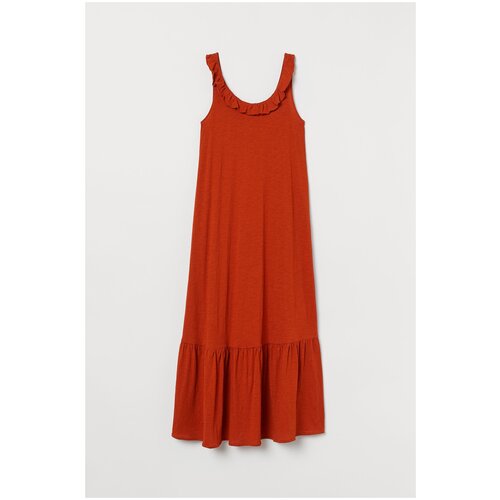 Платье H&M, хлопок, повседневное, свободный силуэт, миди, размер S, красный