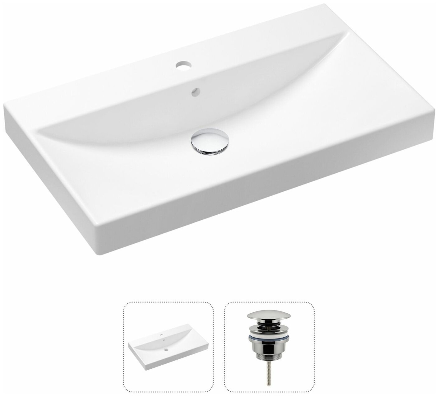 Комплект 2 в 1 Lavinia Boho Bathroom Sink 21520899: врезная фарфоровая раковина 80 см, донный клапан