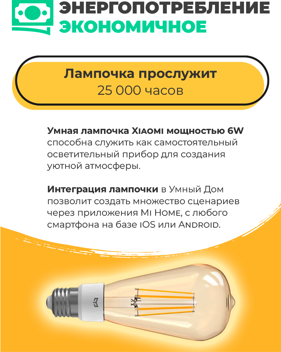 Лампочка Xiaomi Yeelight Smart LED Filament Bulb ST64 (YLDP23YL) (transparent) - фотография № 9