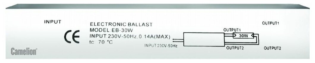 Электронный балласт в пластиковом корпусе для люминенсцентной лампы 36Вт Т8 размер 205х25х18мм - B22 (Camelion)(код заказа 4836 С)