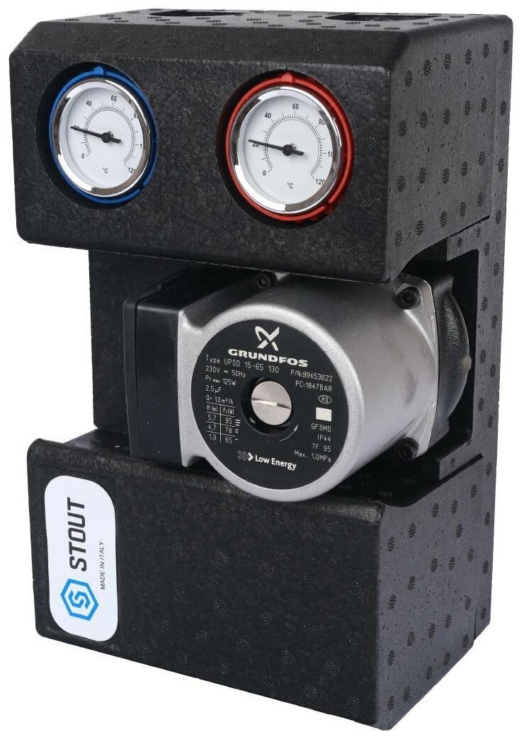 фото SDG-0002-002002 STOUT Насосная группа с термостатическим смесительным клапаном 3/4"с насосом Grundfos UPSO 15-65 130