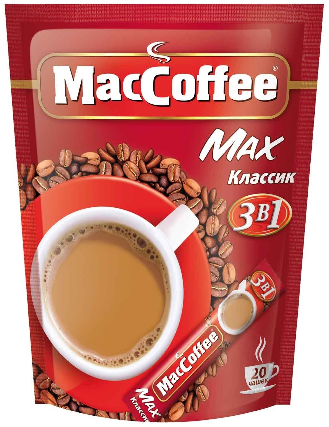 Напиток кофейный растворимый (3 в 1) "Maх Классик" т.з. "MacCoffee", м/уп 16г 20 пакетиков в упаковке