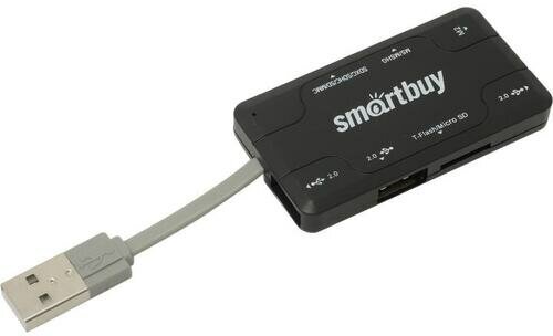 Концентратор USB 2.0+Картридер Smartbuy SBRH-750-K