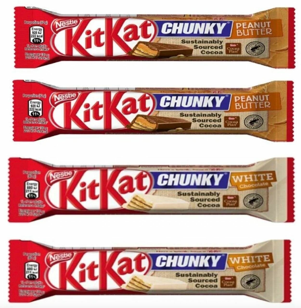 Набор батончиков KitKat Chunky Peanut Butter (с арахисовой пастой) 42 гр.(2 шт)+ KitKat Chunky White (с белым шоколадом) 40 гр.(2 шт)