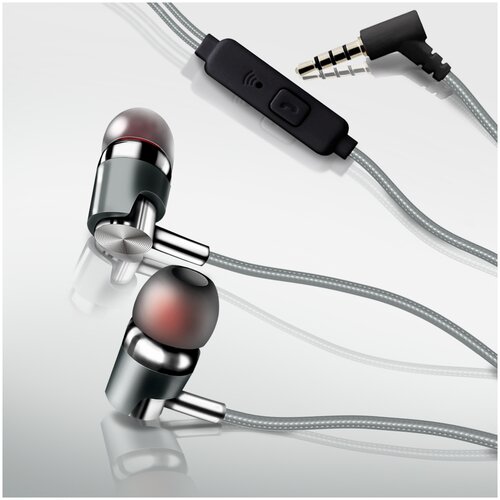 Наушники проводные WALKER H520 угловой разъем mini-jack 35mm с микрофоном и кнопкой ответа тканевая оплетка серые гарнитура для телефона для смартфона Android для xiaomi redmi для huawei для honor для samsung наушники для бега и спорта 34800₽