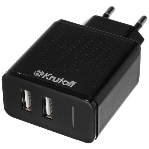 Сетевое зарядное устройство Krutoff, 2 USB, 2.4 A, черное Krutoff 4669249