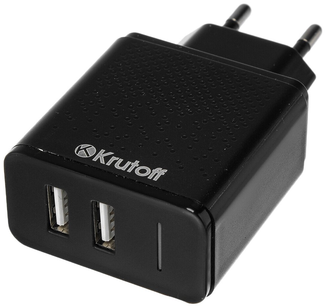 Krutoff Сетевое зарядное устройство Krutoff, 2 USB, 2.4 A, черное