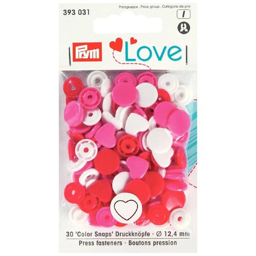 Купить PRYM Love Кнопки Сердце Color Snaps, красный/белый/розовый, 12 мм, 30шт, 393031, пластик