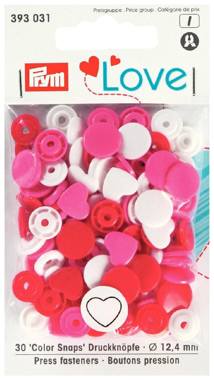 PRYM Love Кнопки "Сердце" Color Snaps, красный/белый/розовый, 12 мм, 30шт, 393031