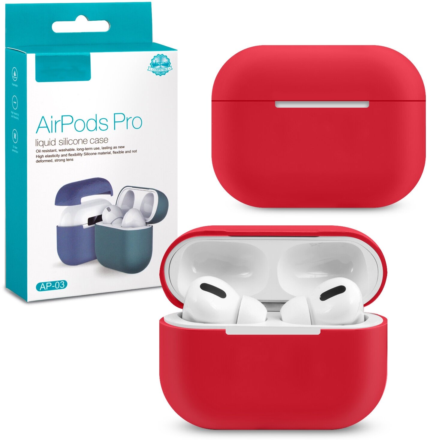 Силиконовый чехол для AirPods Pro красный / чехол для аирподс про красный / чехол для airpods pro