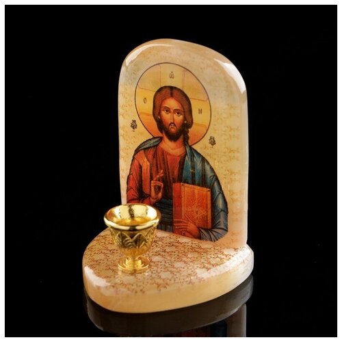 Икона «Иисус Господь Вседержитель», с подсвечником, селенит магнит корова селенит 5 см