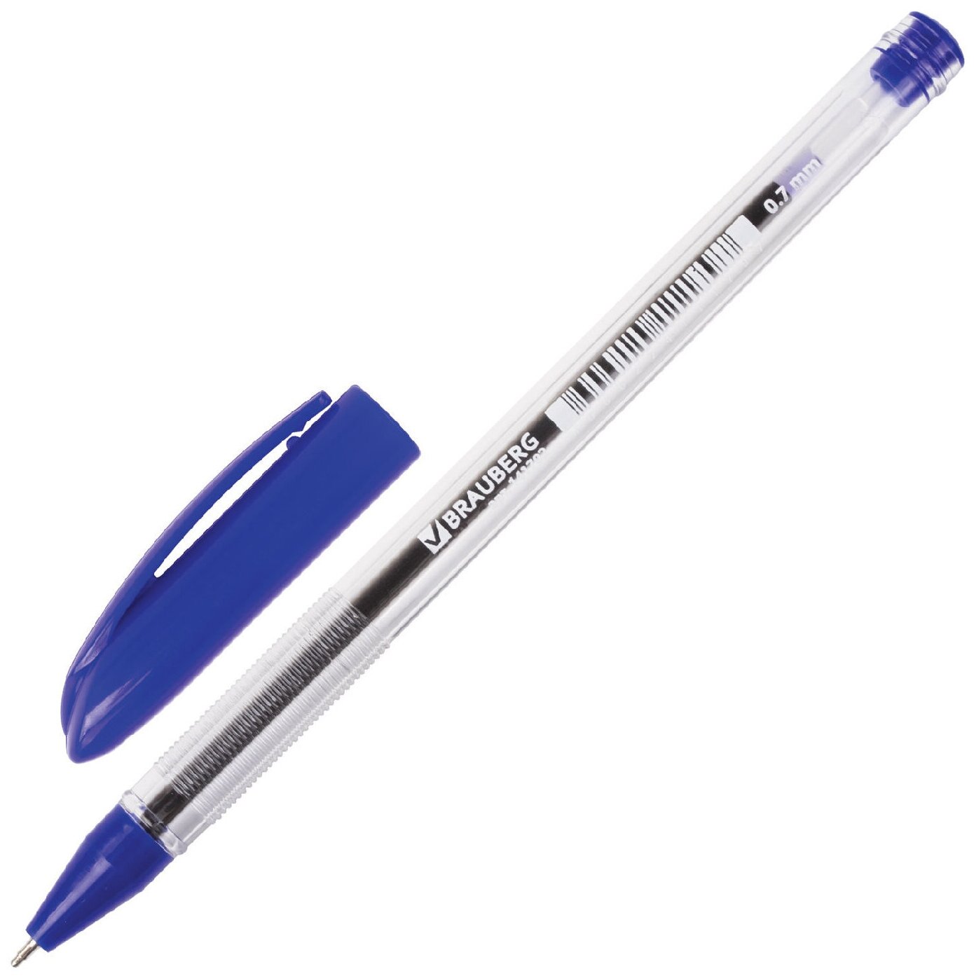 Комплект 12 шт. Ручка шариковая масляная STAFF «Rite-Oil», синяя, корпус прозрачный, узел 0,7 мм, линия письма 0,35 мм, 141702