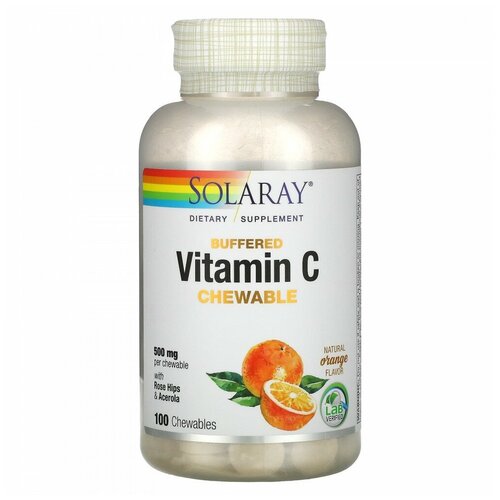 Solaray, жевательные таблетки с буферизованным витамином C, натуральный ароматизатор «Апельсин», 500 мг, 100 шт.