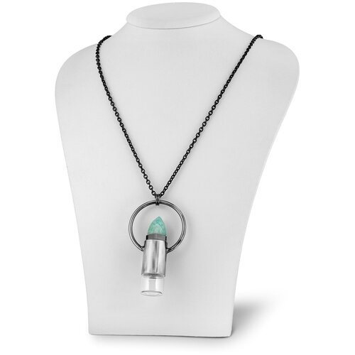 Дизайнерское колье на шею с подвеской в виде пули с амазонитом и флаконом для эфирного масла