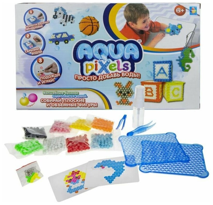 Набор для творчества AQUA PIXELS весёлые животные 600 деталей 1TOY Т12337