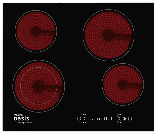Электрическая варочная панель Oasis P-SB, ширина 58 см, стеклокерамика, 4 конфорки, 6400 Вт
