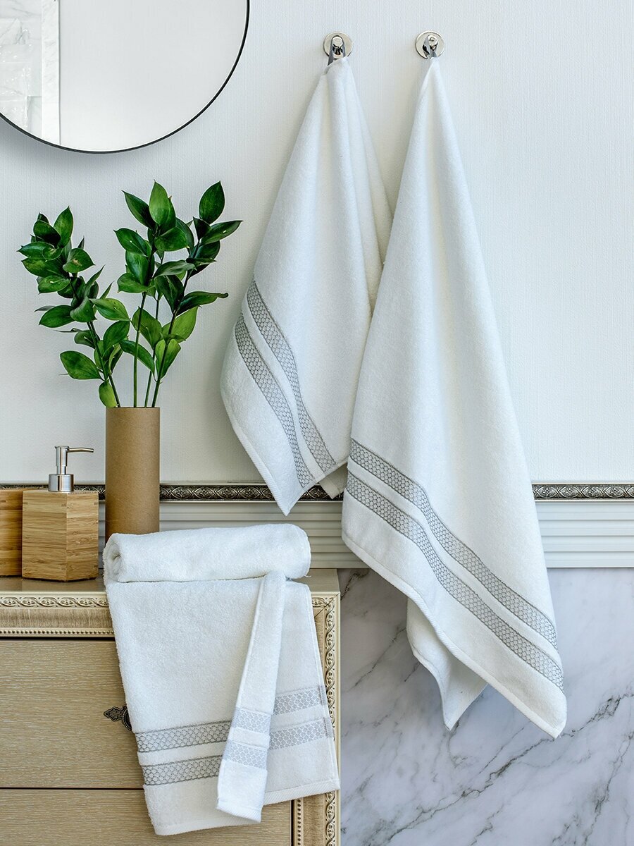 Махровое полотенце LOVEME Reticolo 70х140см, цвет белый - фотография № 2
