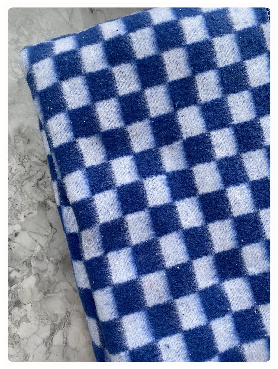 Одеяло байковое 1,5 спальное 140х205 см (синяя клетка) - фотография № 4