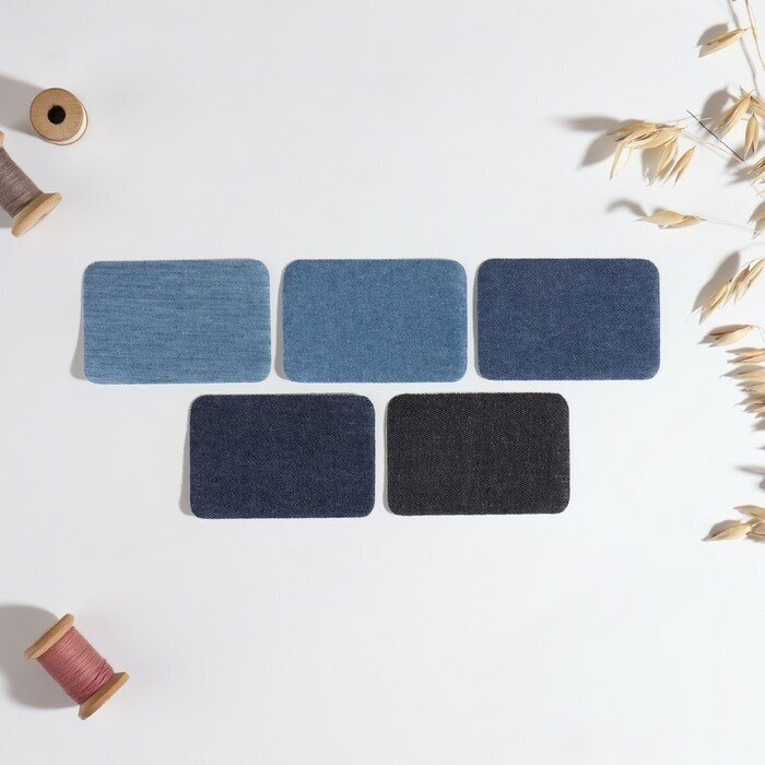 Арт Узор Набор заплаток для одежды «Синий спектр», прямоугольные, термоклеевые, 7,5 × 5 см, 5 шт