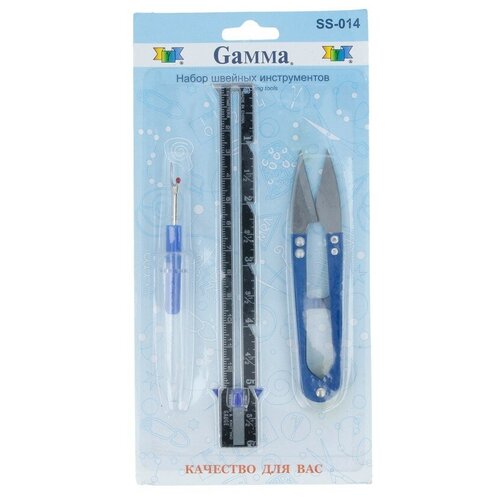 Gamma Набор инструментов для шитья SS-014, 3 шт. 3 шт. синий/черный/серебристый 10 см 5 см алюминиевая кривая линейка для одежды 48 см металлическая швейная линейка 6248a