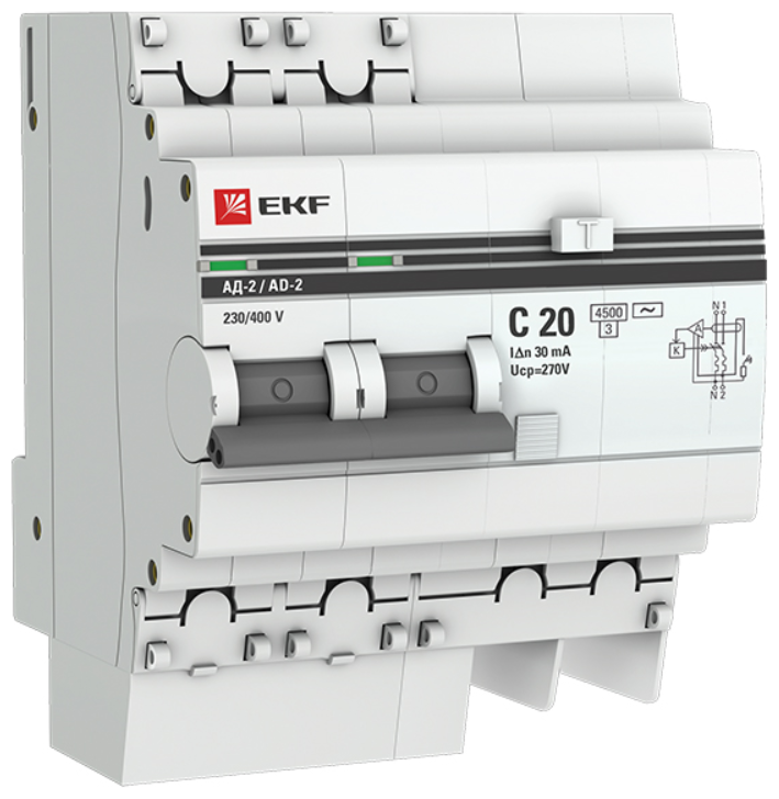 Дифференциальный автомат EKF АД-2 2П C 4.5 кА AC электронный