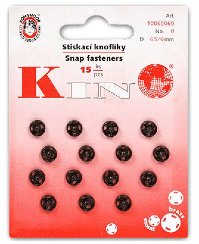 Кнопки пришивные 10 (KIN1000 №0) металл KOH-I-NOOR d 6 мм 15 шт. черный