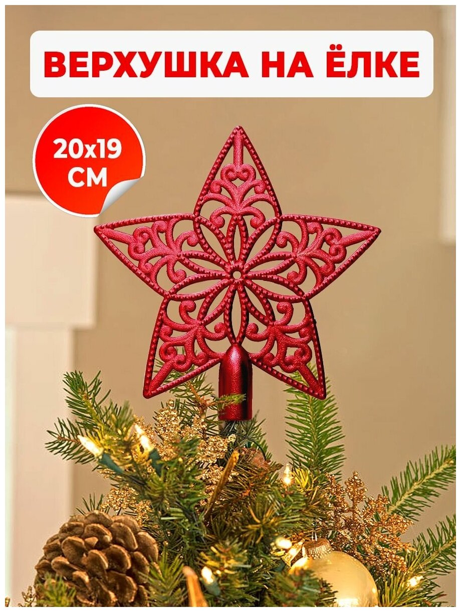Елочная игрушка новогоднее украшение на елку для декора дома и в подарок верхушка Звезда макушка высота 20 см