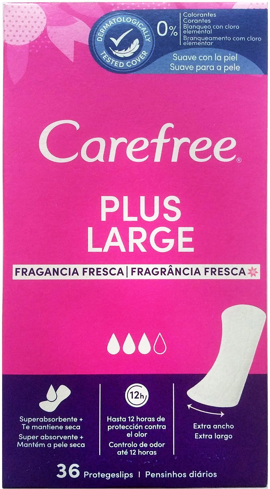 Ежедневные женские прокладки Carefree Plus Large (36 шт) аромат свежести, 3 капли