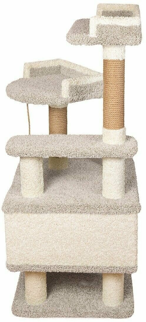 Игровой комплекс для кошек с домиком и игрушкой, высокая когтеточка "Лапа" серый - фотография № 3
