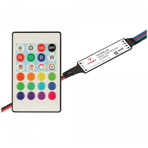 Arlight Контроллер SMART-MINI-RGB-SET (12-24V, 3x1.5A, ПДУ 24кн, IR) (Arlight, IP20 Пластик) 031594 спот поворотный veno 1xe14x40 вт металл цвет бронза