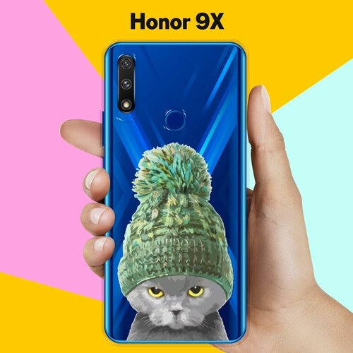 Силиконовый чехол Кот в шапке на Honor 9X силиконовый чехол на honor 9x хонор 9x роза в краске