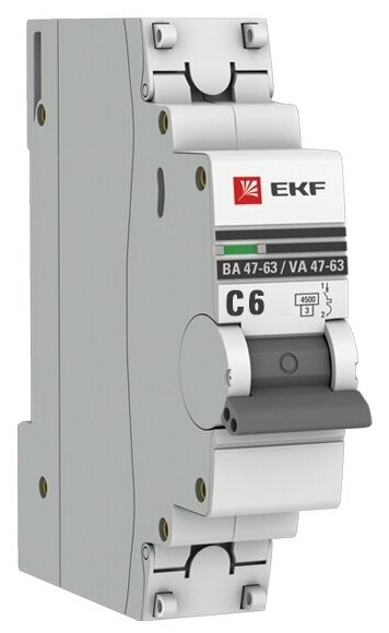 Автоматический выключатель 1P 6А (C) 4,5kA ВА 47-63, EKF PROxima - фотография № 1