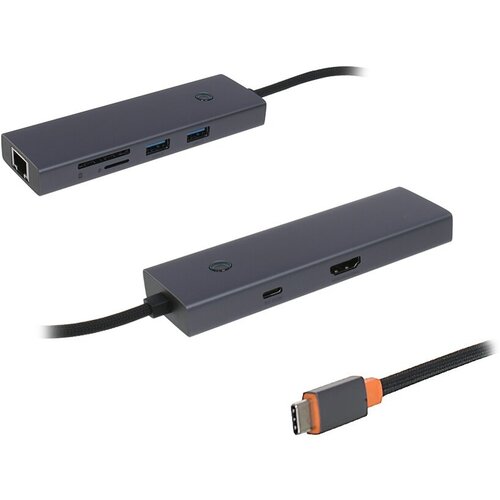 Хаб USB Baseus OS Flite Series 7-Port Type-C - HDMI + 2xUSB 3.0 + PD + RJ45 + SD/TF 3.0 Space Grey B00052805813-00 гибкий кабель для зарядки для samsung galaxy s10 5g док разъем зарядный порт гибкий кабель запасные части зарядный порт док станция