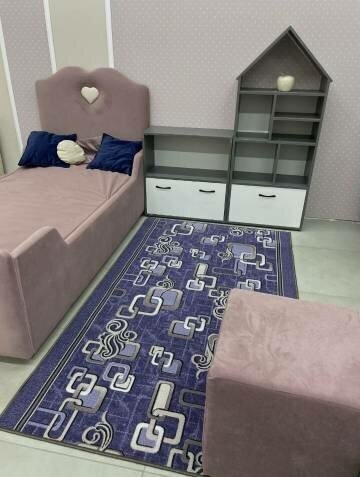 Ковровая дорожка , ковёр безворсовый Carpet World "Фиолетовые цепи с серым" , полиамид , микрофибра , 0.80x2.00m - фотография № 4