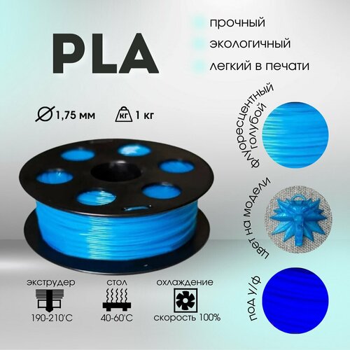 Флуоресцентный PLA пластик Bestfilament для 3D-принтеров, цвет голубой, 1 кг (1,75 мм)