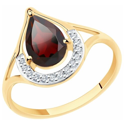 фото Sokolov кольцо из золота с гранатом и фианитами 715797, размер 18.5