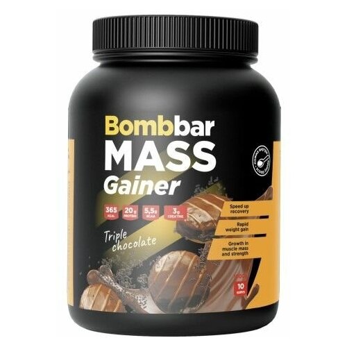 Bombbar, MASS Gainer, 1000г (Тройной шоколад) гейнер 2 27 кг для набора массы mutant mass вкус печенье крем