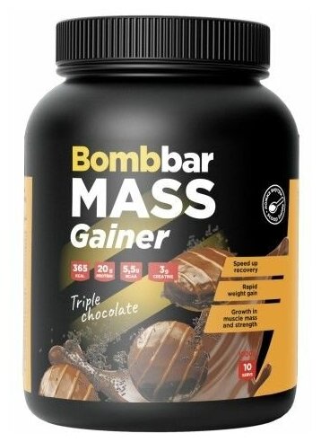 Bombbar, MASS Gainer, 1000г (Тройной шоколад)