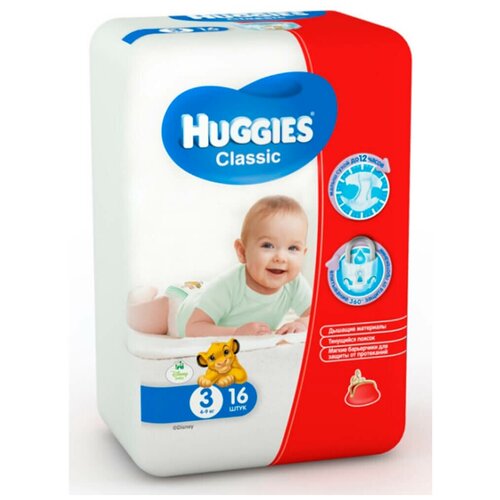 Huggies Classic Подгузники 3 4-9кг. 16шт