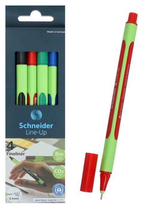 Набор капиллярных ручек 4 цвета, 0,4 мм, Schneider "Line-Up", футляр-подставка с европодвесом