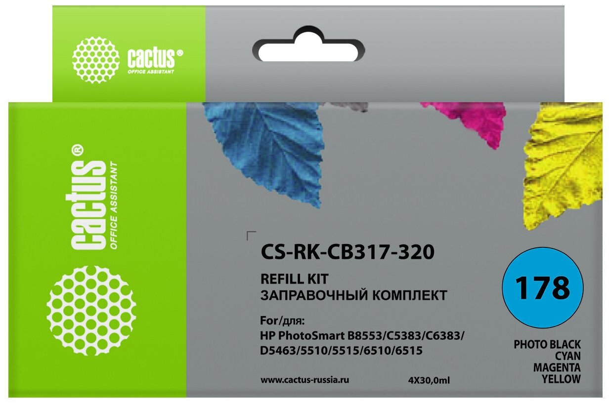 Заправка Cactus 178N CS-RK-CB317-320 для HP PhotoSmart B8553/C5383/C6383/D5463/5510/5515/6510/6515 4x30мл цветной