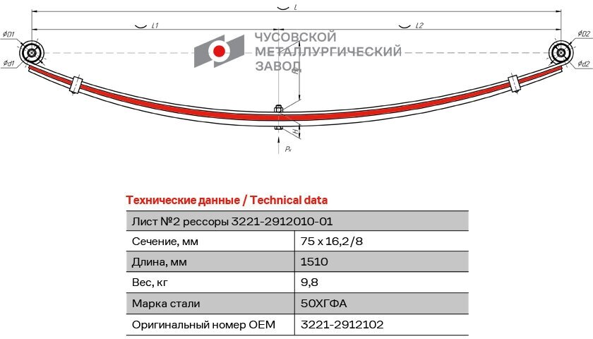 Лист №2 Рессора задняя для ГАЗ 2705 3221 3302 3 листа