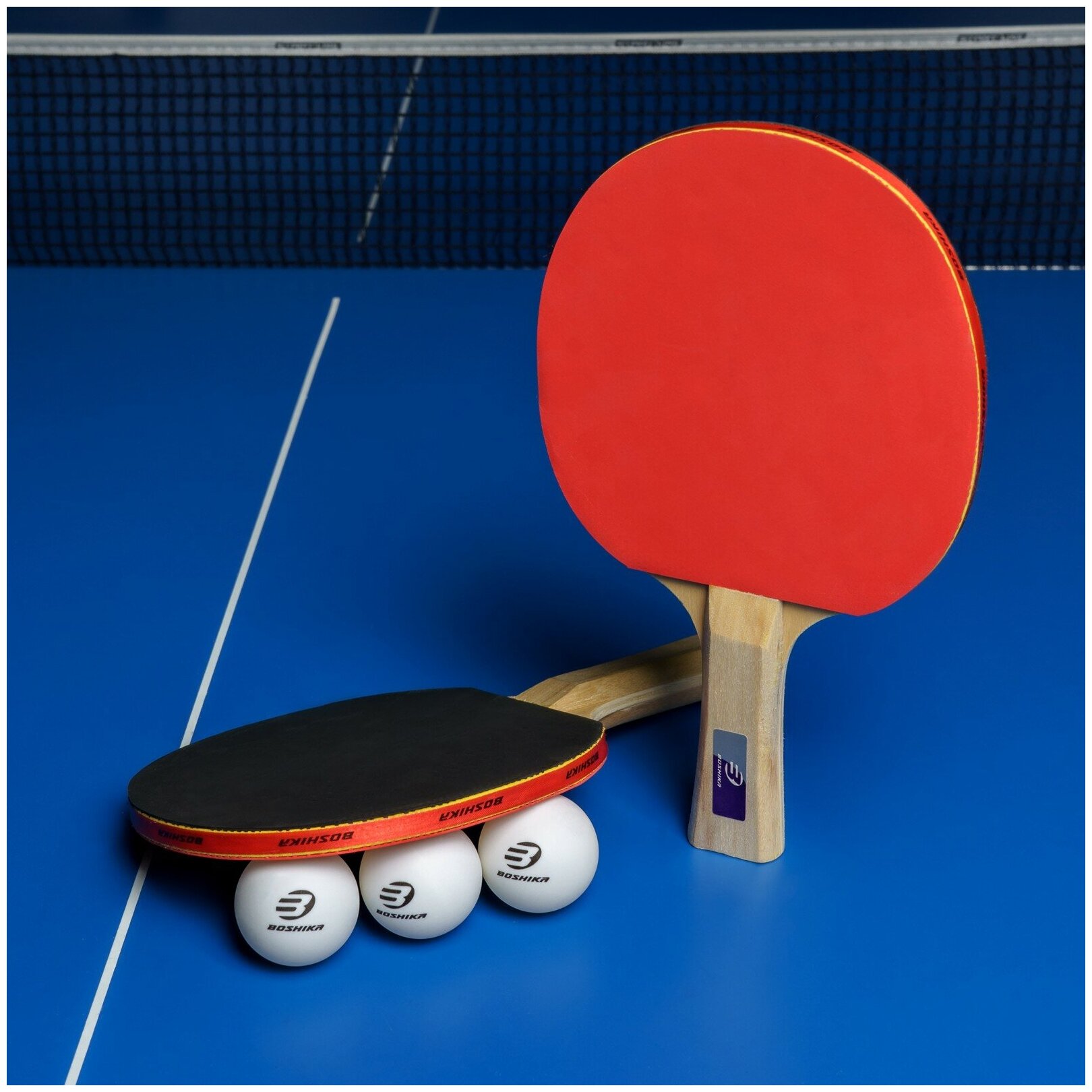 Набор для настольного тениса BOSHIKA "Control 10", 2 ракетки,3 мяча, накладка 1,5 мм, коническая ручка, цвет красный, черный